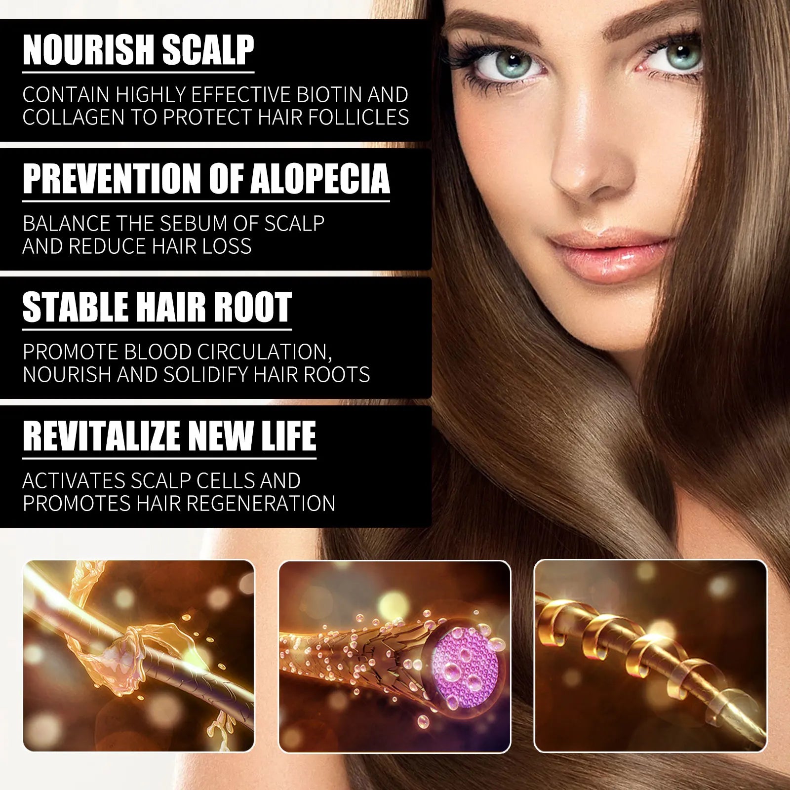 Biotin Hair Oil Collagen Scalp Serum Strengthening Treatment Natural Rosemary Ginseng Extract Thicker Volume Care For All Types