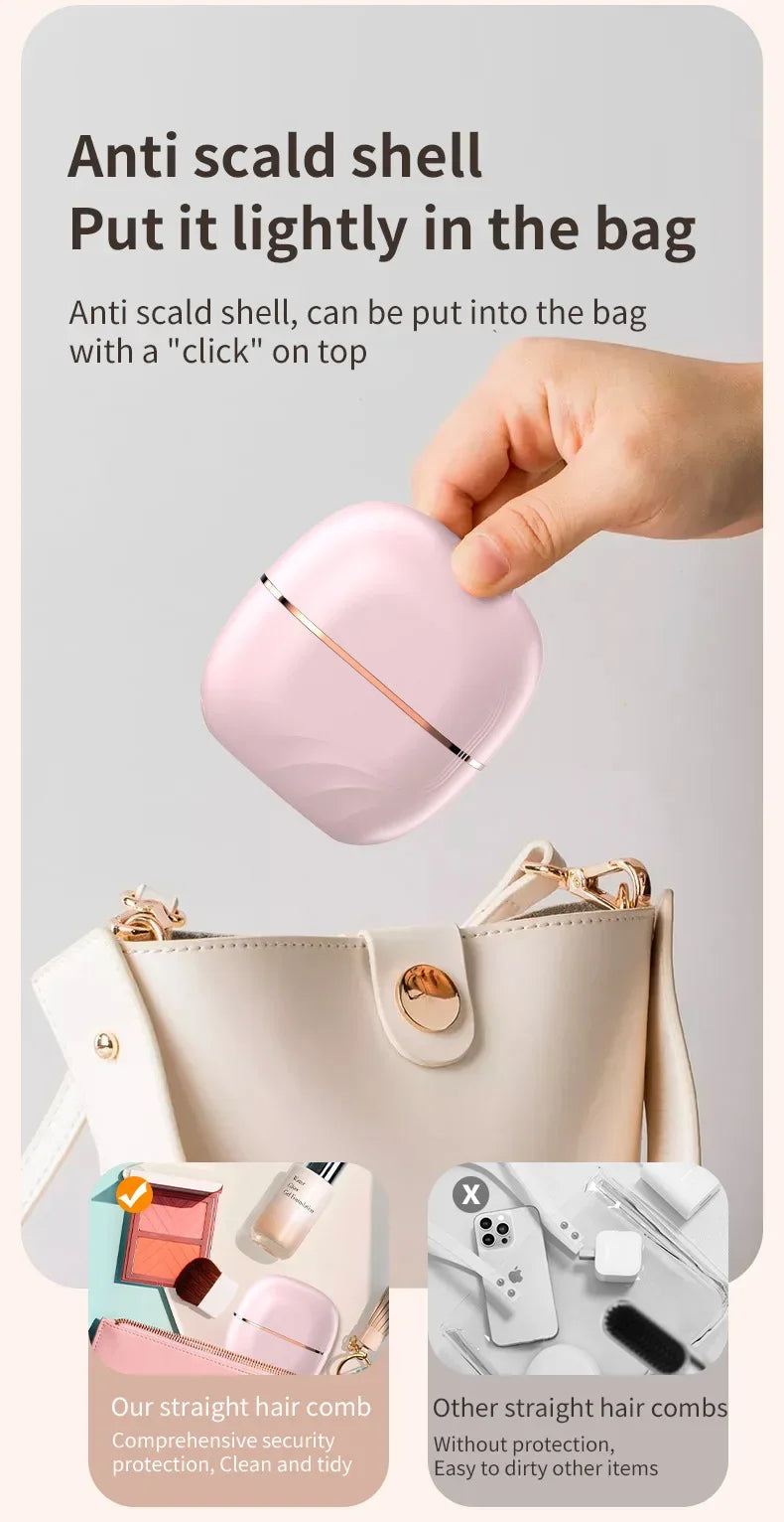 Portable Wireless Straightening Comb Mini USB Rechargeable Hair Straightener Brush Multifunctional Gentle Hair Styling Accessory For Travel Daily Use