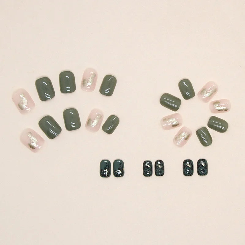 24 pieces of ins-style short press-on nails (square shape), paired with 1 piece of jelly glue and 1 nail file