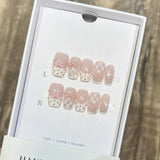 10Pcs Sweet Mid-length Ballet False Nails Art Fashion Pink Cat Eye Lovely Bow Wearable Finished Nails Set Summer Acrylic Nails