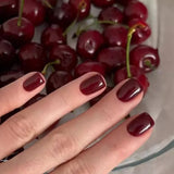 24Pcs Solid Color Wine Red Design Fake Nail Short Square Press on False Nails Simple Detachable Finished Full Cover Nail Tips