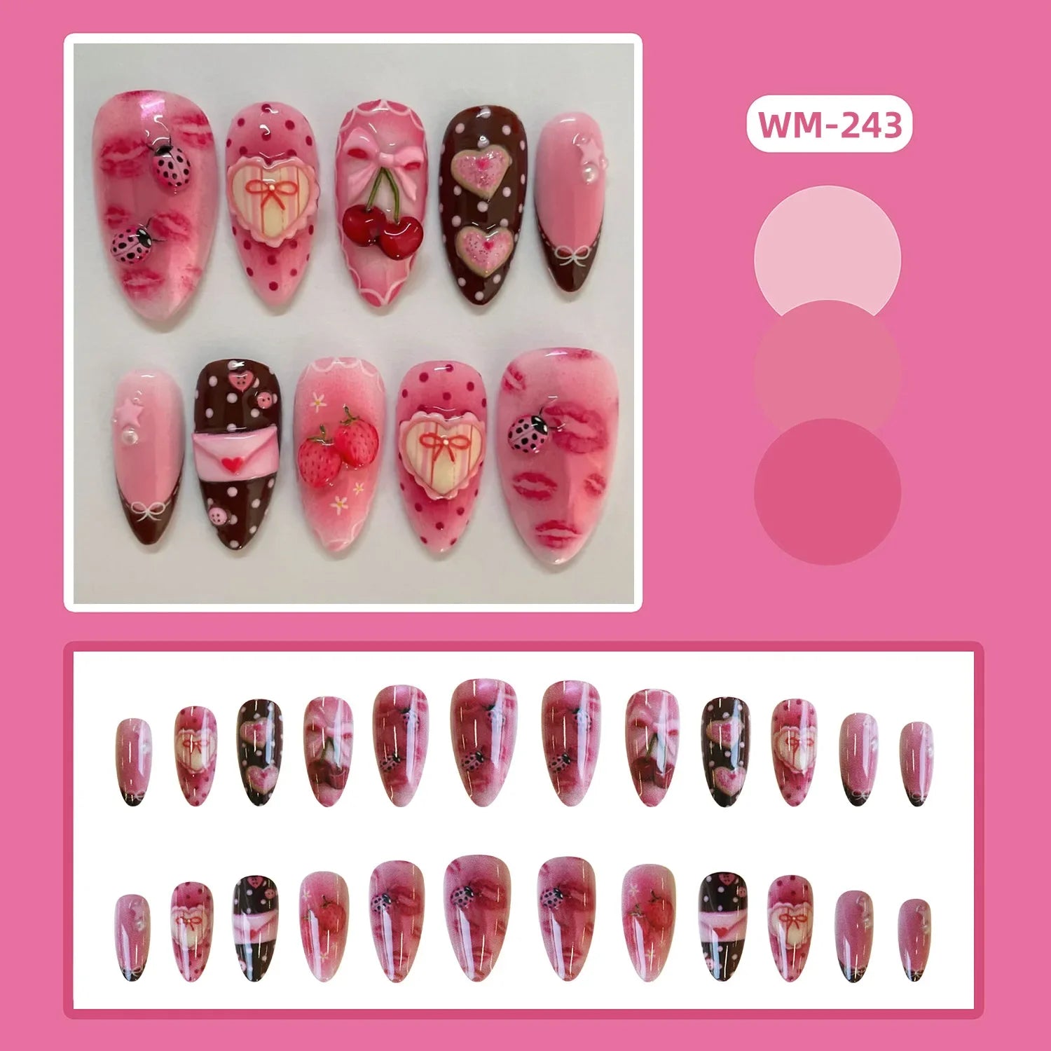 24Pcs Blue Almond Press on Nails with 3D Pearl Design Mid-length Oval False Nails Tips Bow Pattern Wearable Fake Nail for Women