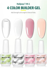 Nailpop 7-in-1 Builder Nail Gel Fast Building Gel Nail Polish Clear White Pink Nude 15ml Nail Tip Reinforcement and Extension