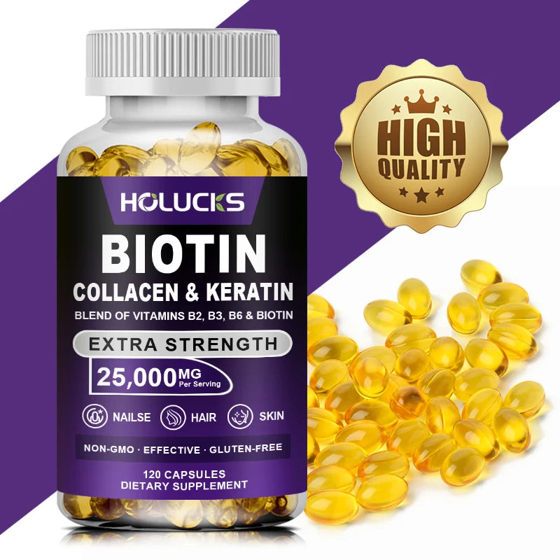 Biotin+Collagen+Keratin Capsules, Hydration, Promotes Hair Growth, Strengthens Weak Nails, Joints & Bones, Anti-Aging, Whitening