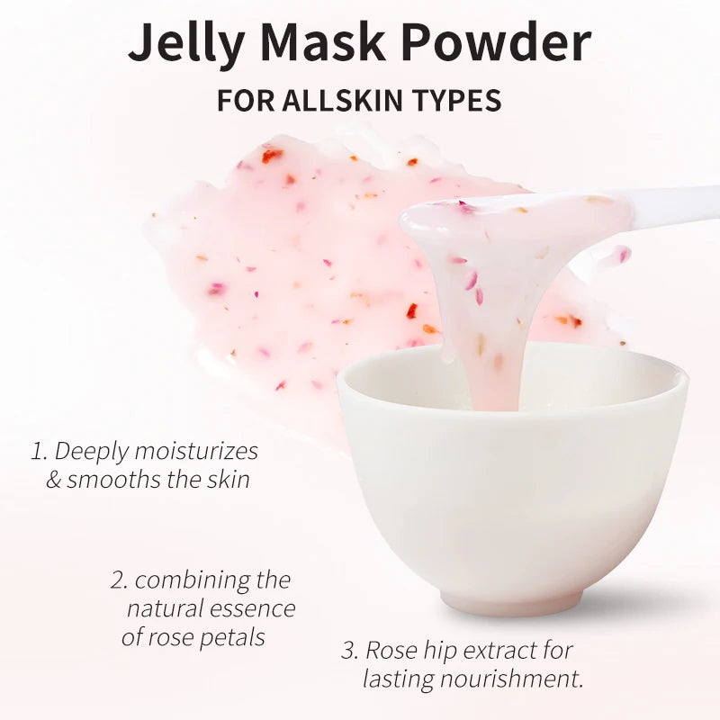 Rose/Hyaluronic Acid/Collagen Jelly Face Mask Powder-Moisturizing, Improving and Hydrating Facial Skin Care-Natural Gel Peel Off