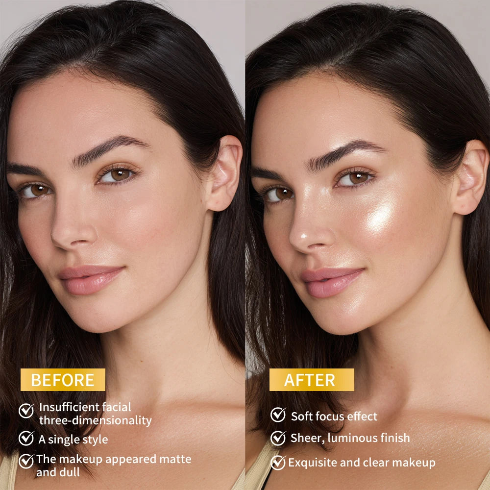 LongLasting Waterproof Face Highlighter Powder Instant Silky Skin Glow Baked Shimmer Illuminator Makeup Contouring Glitter