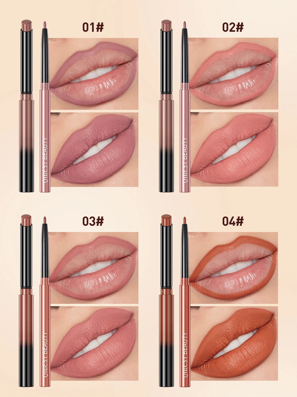 QIBEST 12 Colors Lip Makeup Nude Lipstick Pencil Waterproof Long Lasting Sexy Red Lip Stick Matte Lip Liner Pen Lipstick