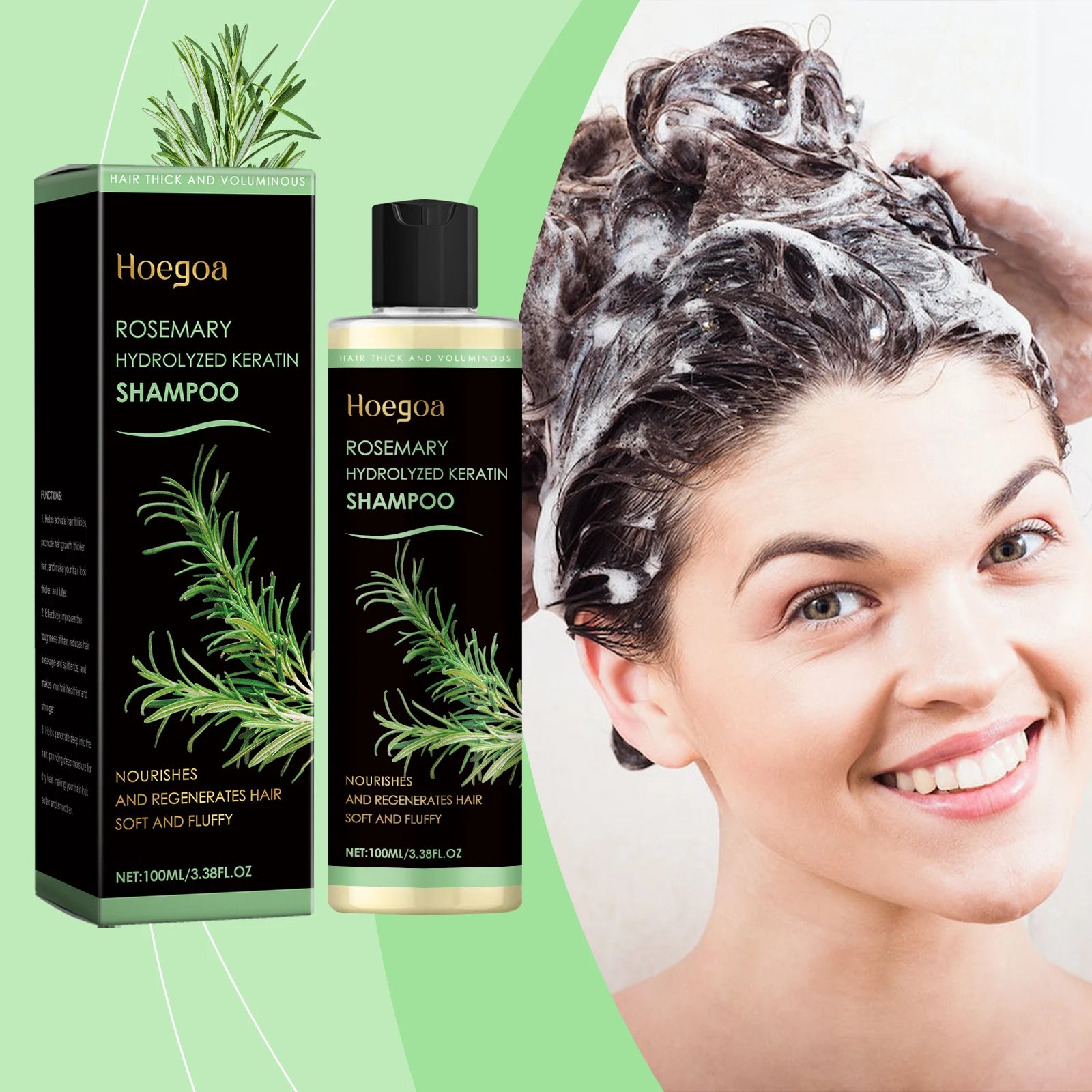 Rosemary Hair Shampoo Hair Regrowth Deep Nourishing Repair Split Ends Hair Soothing Scalp Anti Dandruff Hair Strengthens Shampoo