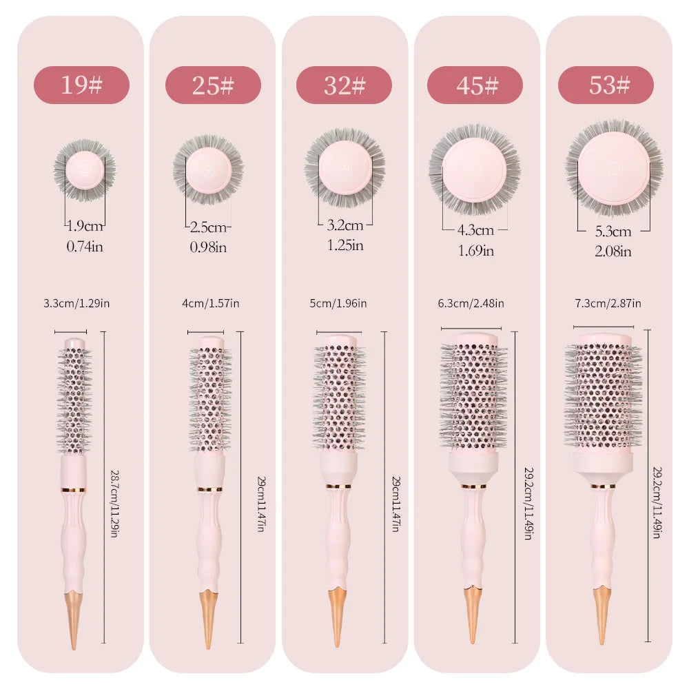 Barber Professional Round Blow Dry Brush, Professional Curly Hair Hot Cylinder Comb, 5 Sizes, Suitable for Fashionable Curly Hair Styling, Suitable for Women's Styling, Blow Drying, Curly Hair, Smoothing, Short Hair, Medium a