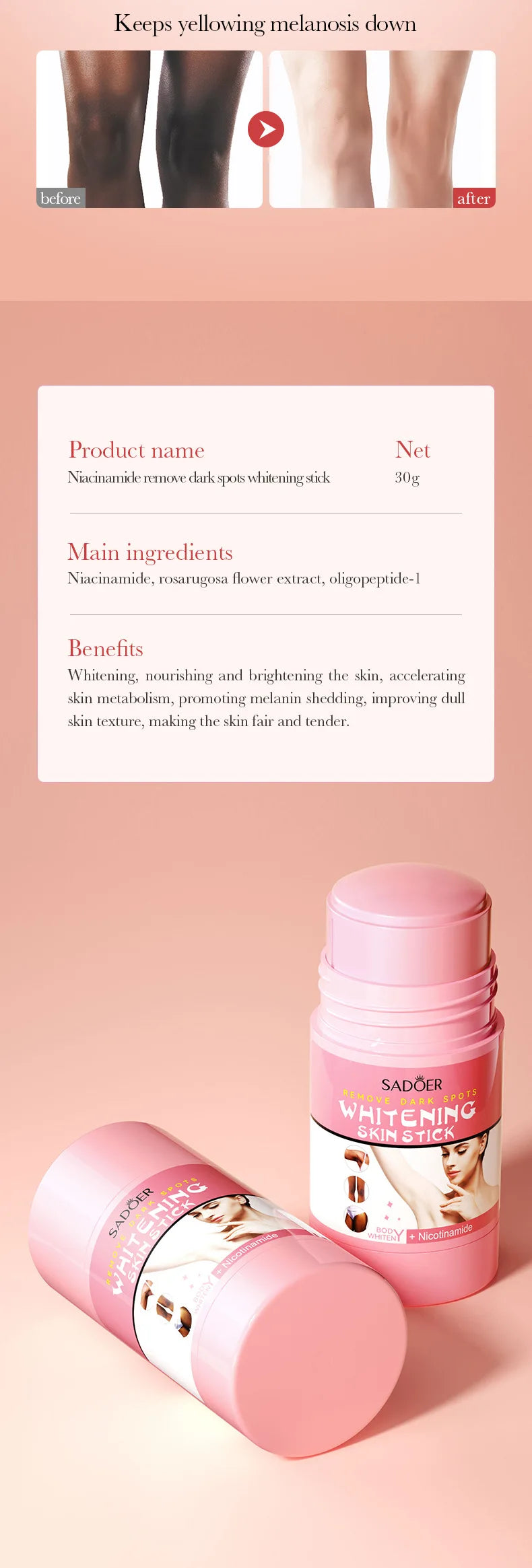 Niacinamide Whitening Cream Stick Remove Dark Spots Bleaching Private Parts Underarm  Brighten Butt Knee Inner Thigh Body Care