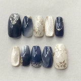 24pcs Romantic Y2k Star Press On Nails Gradient Blue French Style Gold Moon Designs Fake Nail Sweet Almond False Nails For Women
