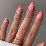 24Pcs Simple Wine Red Fake Nail with Mid-length Design Almond Press on False Nails Wearable Round Head Oval Full Cover Nail Tips