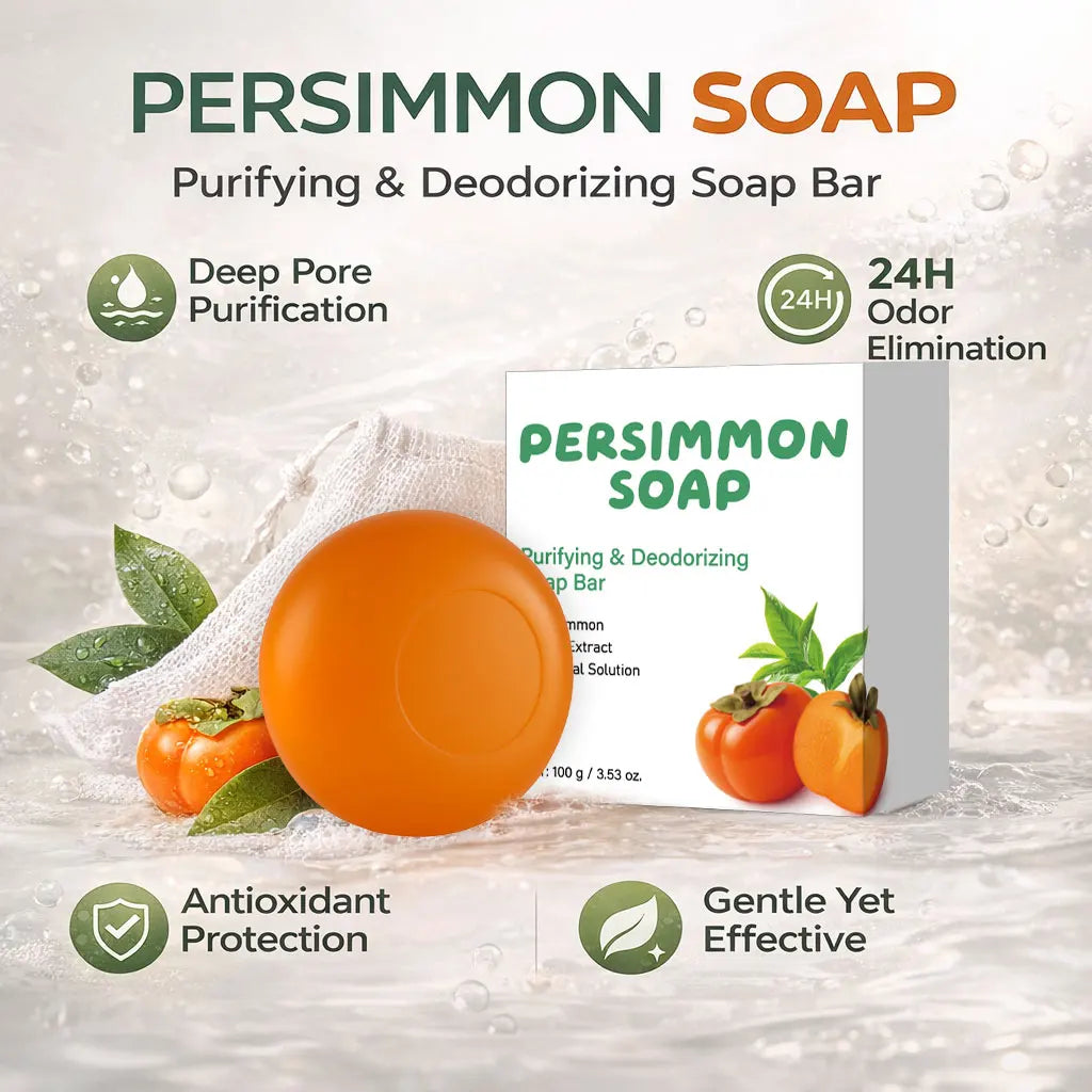 Persimmon Soap Bar Japanese Persimmon & Green Tea Extract For Men and Women Gentle on All Skin Types Deodorizing Soap Rose Scent