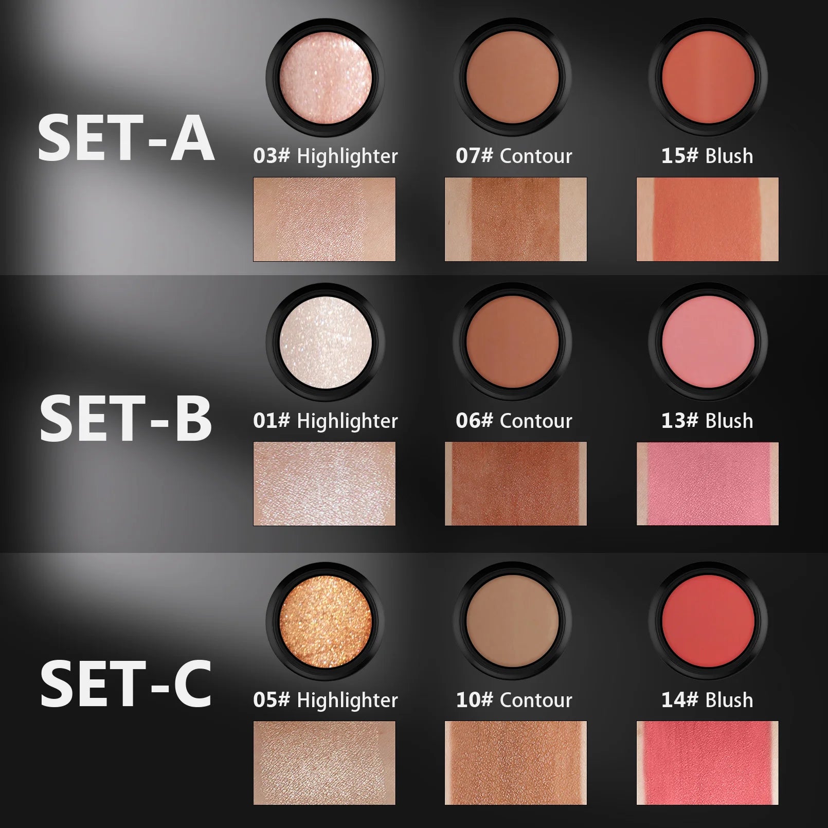 1 Set of 3 Contouring Sticks, Highlighter Stick, Blush Stick, 3-Piece Cream Contouring Set, Create Facial Contours, Non-Greasy