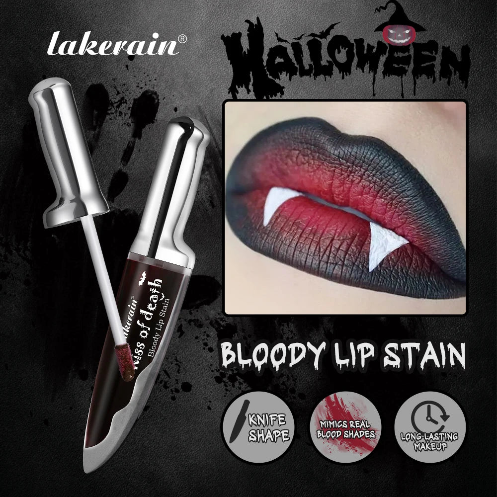 Gothic Bloody Lip Stain Matte Dark Red Green Halloween Lip Glaze Tint Knife Shaped Bottle Vampire Lipstick Makeup Waterproof