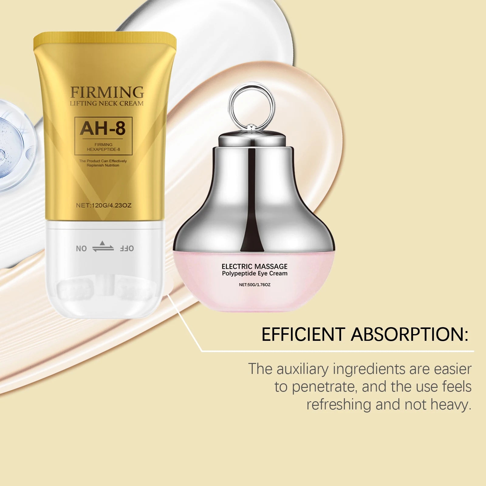 Tighten Skin Care Set Deep Hydration Face Massager Reduce Fine Lines Electric Eye Cream AH-8 Firming Neck Cream with Roller 120g