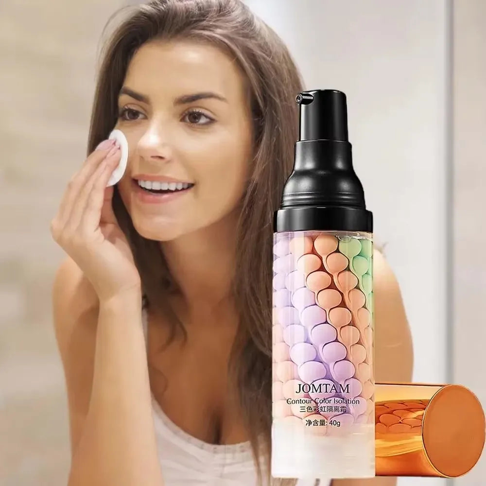 Face Makeup Primer Tri-color Cream Contour Color Isolation Waterproof Makeup Foundation Natural Makeup Base Cream 40g