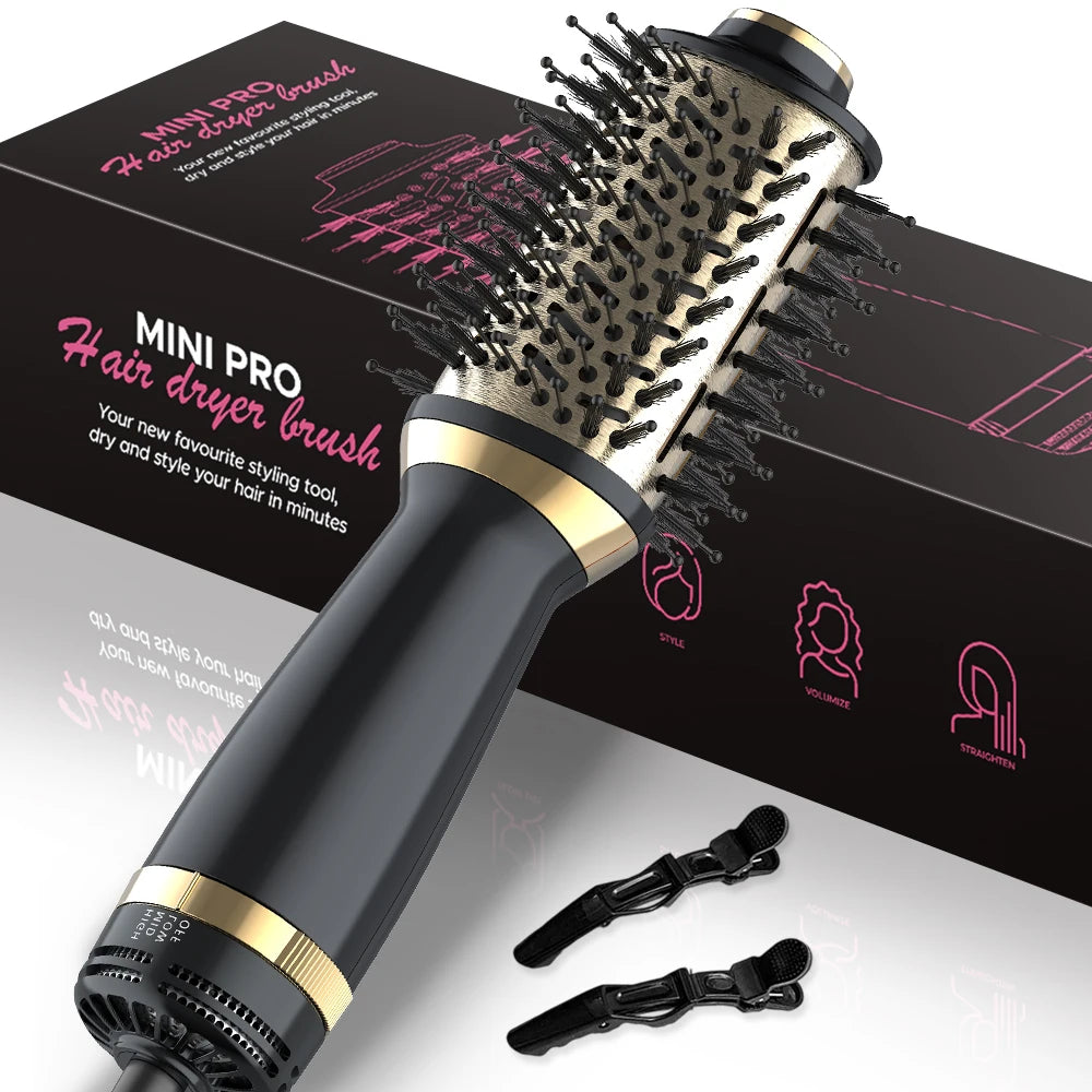 Hair Dryer Brush in One, 4in1 Hair Dryer Brush Hair Dryer with Oval Bucket, Mini Hot Air Brush for All Hair Types, Suitable Gift