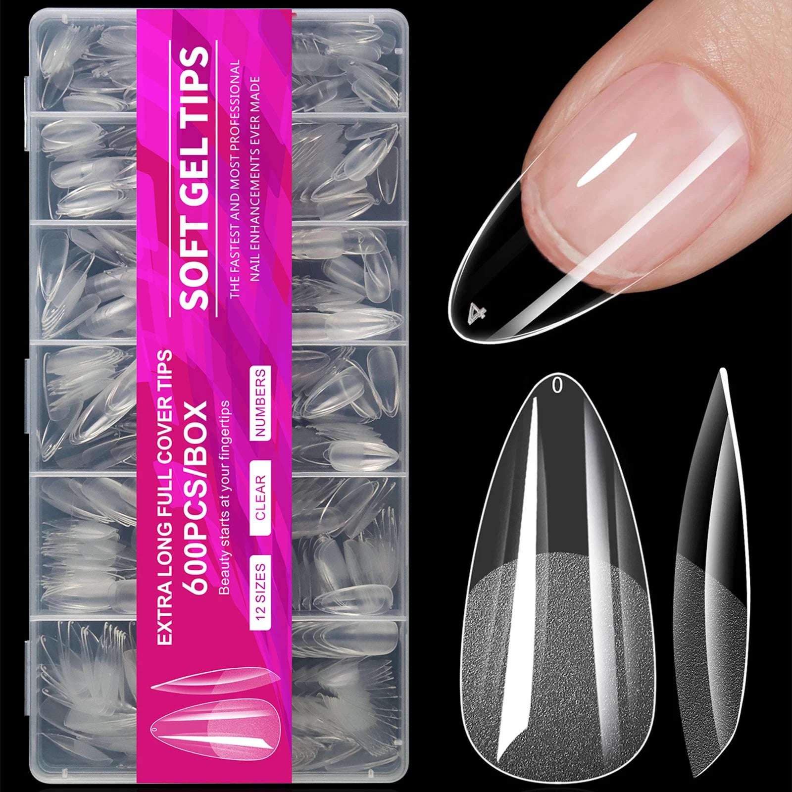 100/320/600Pcs Short Almond Nail Tips Soft Gel Nail Tips Full Cover False Nail Tips For Acrylic Nails  Salon Home Press On Nails