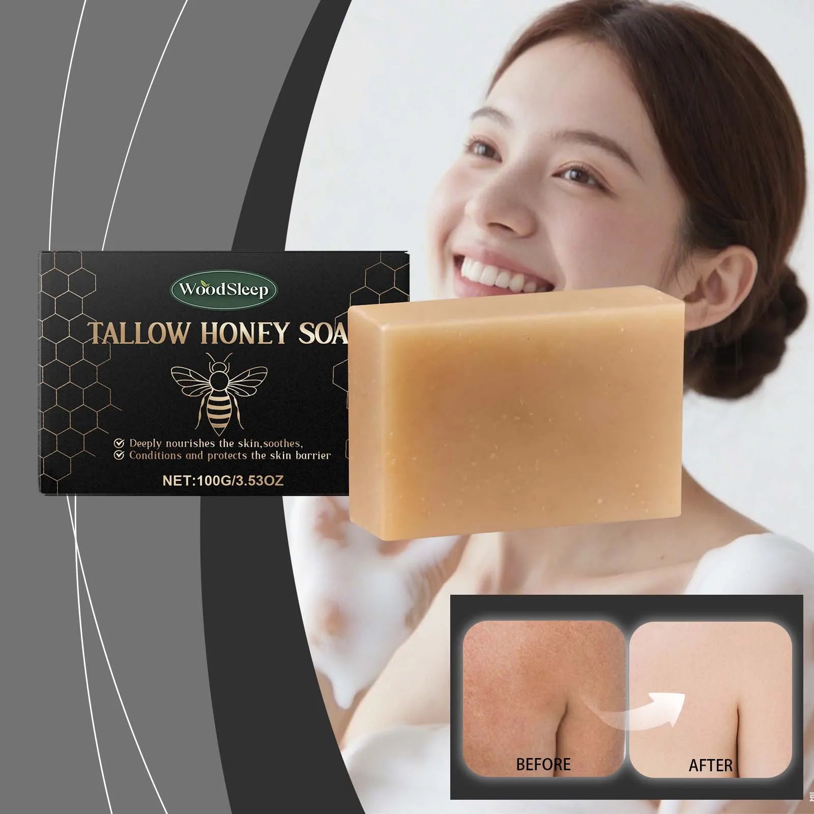 Tallow Honey Soap Bar Gentle Cleansing Bar for Face & Body Rich Lather Moisturizing Redness Relief Soften Smoothing Skin Care