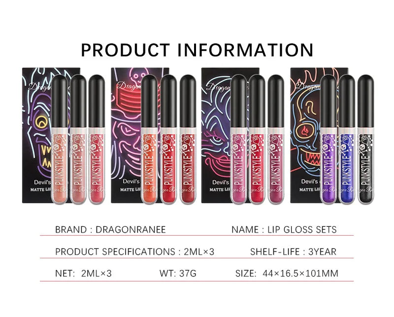 Halloween Lip Gloss Set Sparkling Purple Black Non Stick Lipstick Trio For Party Makeup Beauty Gift
