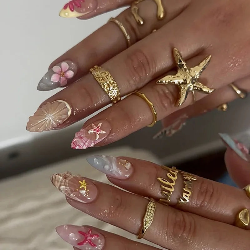 24 false nail pieces shipped randomly, Instagram-style false nails, wearable full-coverage almond-shaped press-on nails.