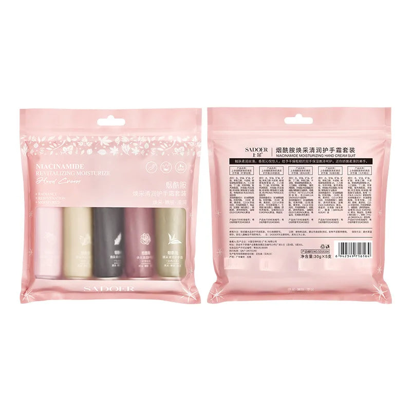 5-Piece Moisturizing Hand Cream Set with Hyaluronic Acid, Plant-Derived Squalane, and Niacinamide Moisturizing Lotion   All Skin