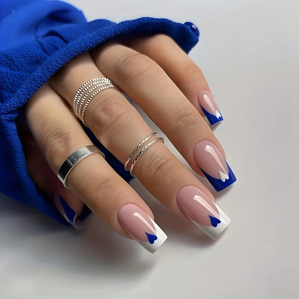 24 PCs Short French Gradient Love Nails with 1 Jelly Gel and 1 Nail File-For Girl Mother Women Gift