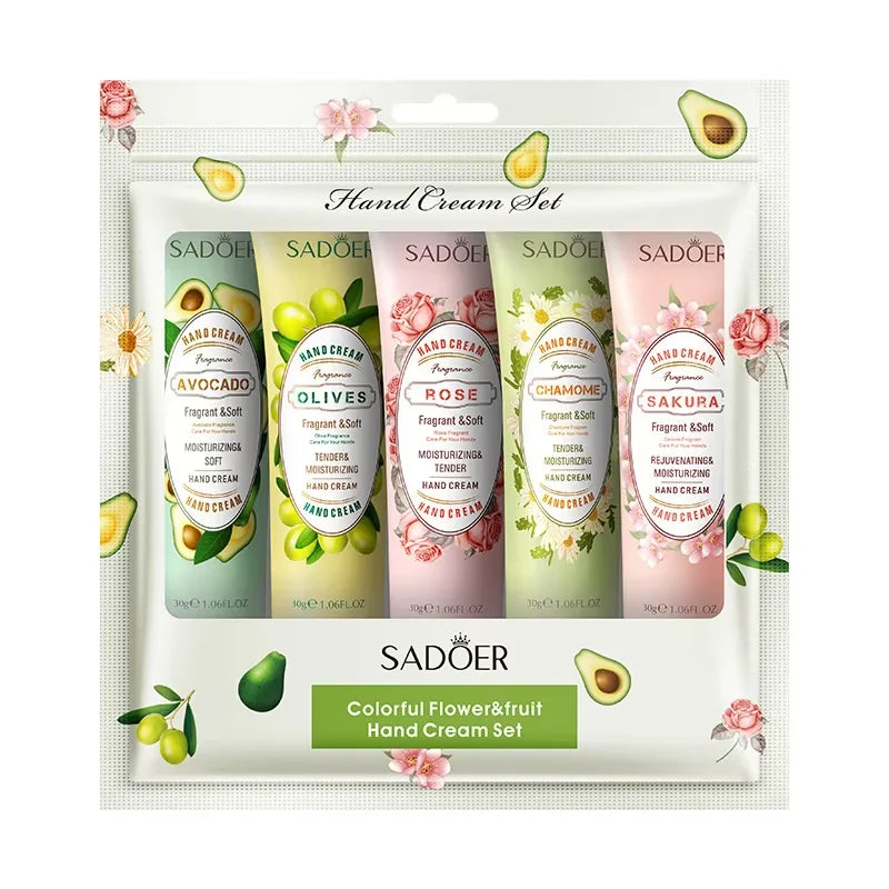 SADOER Hand Cream Set 5pcs Moisturizing for Dry Hands Travel Size Hand Lotion Gift Set to Nourish and Repair Dry Cracked Hands