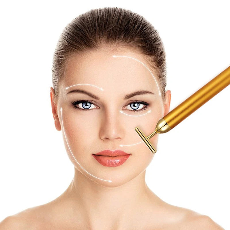 24k Gold Face Lift Roller Vibration Slimming Massager Facial Stick Facial Beauty Skin Care T Shaped Vibrating Massager
