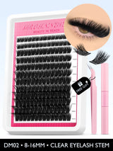 GROINNEYA Lash Clusters Kit Fluffy Individual Lashes C Curl Cluster DIY Lash Extension Kit Lash Bond and Seal Eyelash Extensions