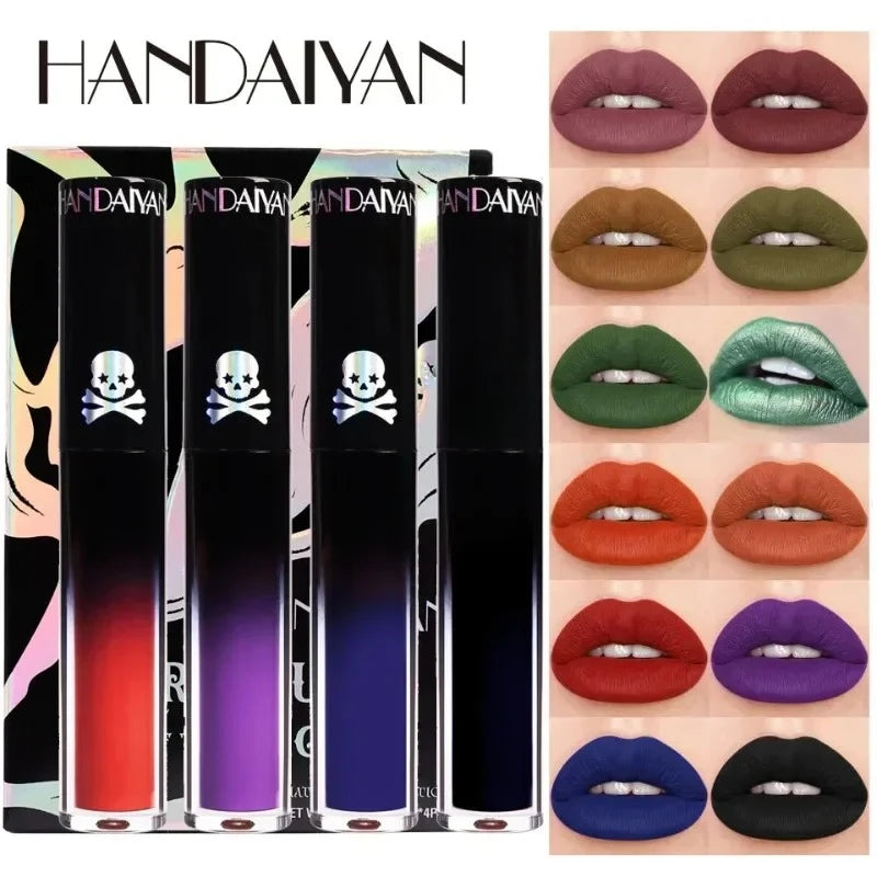 Halloween Goth Lipstick Set Long Lasting Smudgeproof Dark Matte Lip Gloss Velvet Lipsticks Black Liquid Lipstick for Halloween