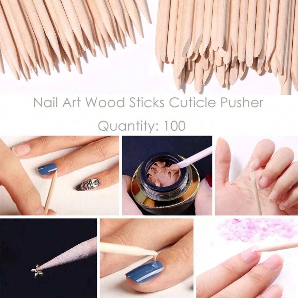 100Pcs Orange Wood Sticks for Nails Double Sided Cuticle Pusher Remover Nail Art Manicure Pedicure Tool for Manicure Pedicure