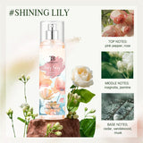 The fragrance spray has a long-lasting, faint floral scent with a fruity note. It is a fragrance body spray without alcohol.