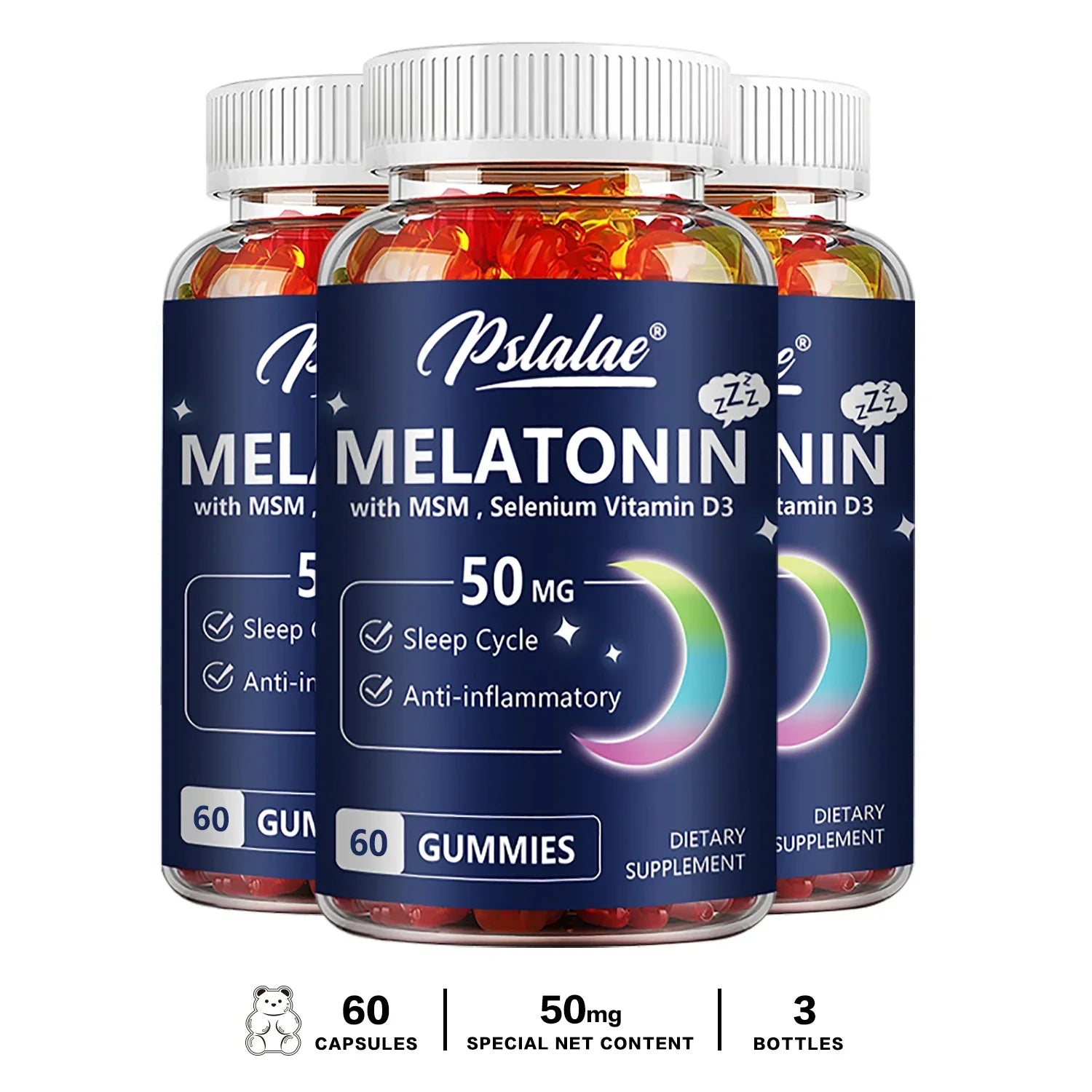 Melatonin Gummies 50mg - Sleep Support, Stress Relief, Improved Sleep Quality, Boosted Energy Production, Increased Vitality