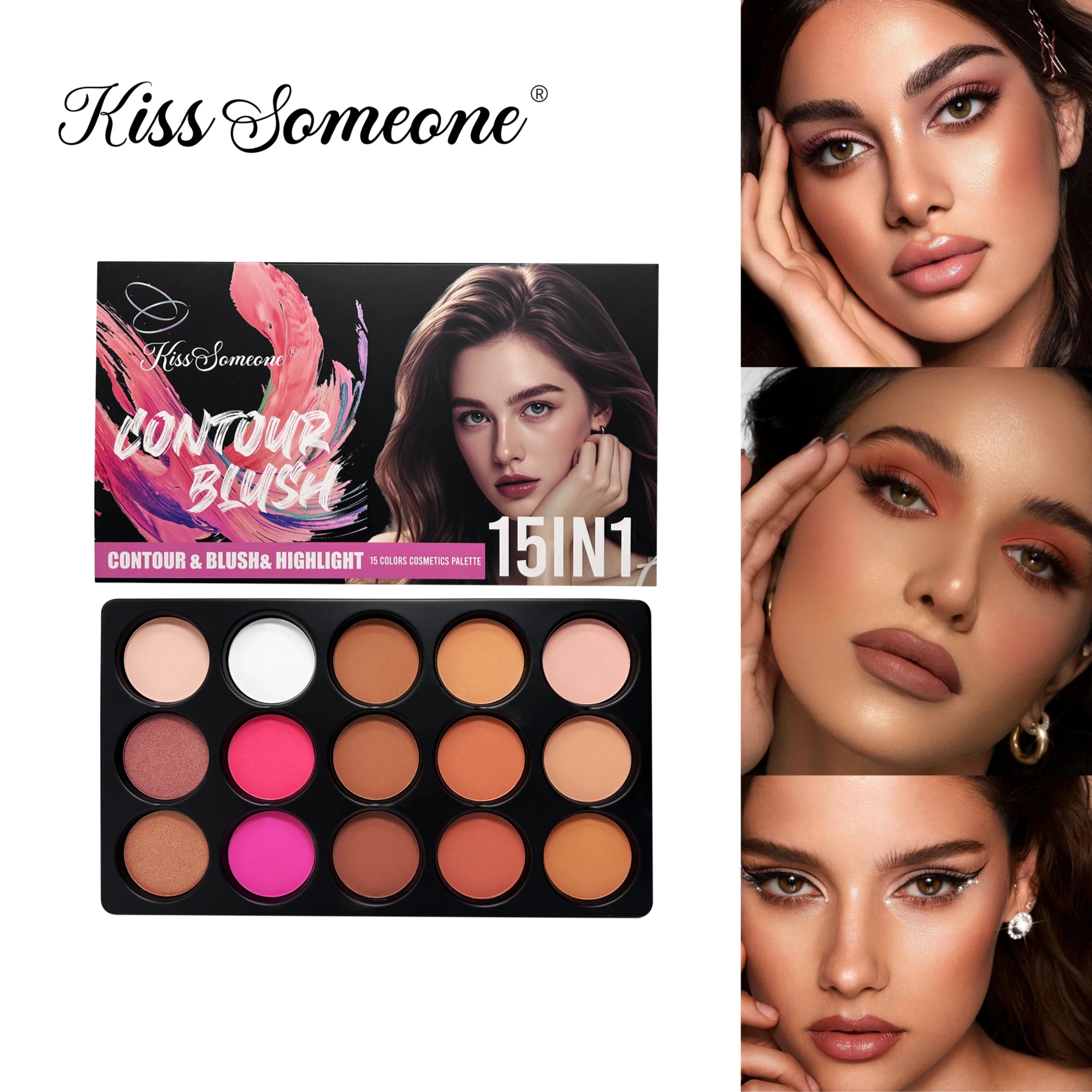 12 Colors Blush Contour Highlighter Makeup Palette, Matte Face Blush Powder for Cheek, Bright Shimmer Bronzer Professional Facia