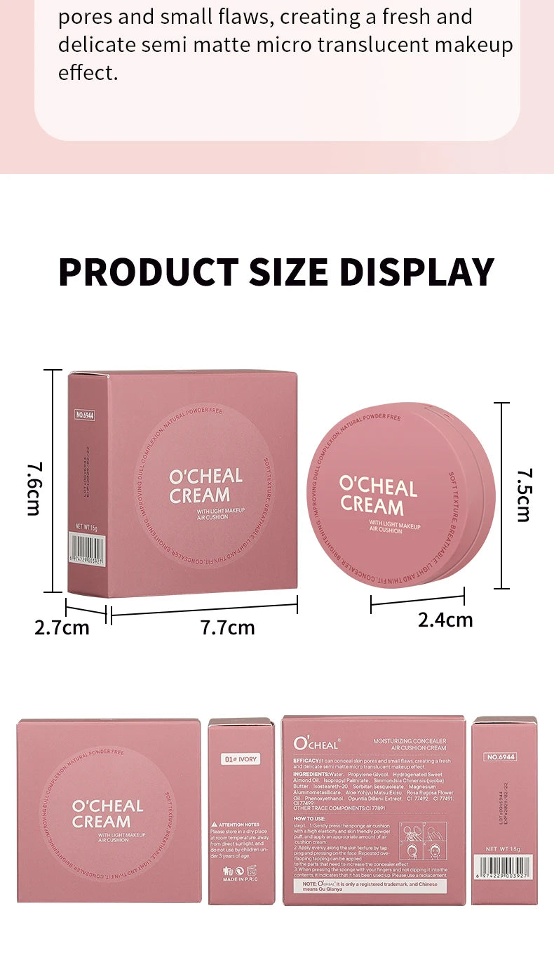 OCHEAL CC Cream Cushion Foundation Cream Long Lasting Moisturizing Concealer Foundation BB Cream For Face Makeup Concelear