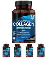 Marine Collagen Capsules for Women & Men, Type I Peptides with Hyaluronic Acid, Vitamin C & Biotin, Beauty Glow Nails, 60 Count