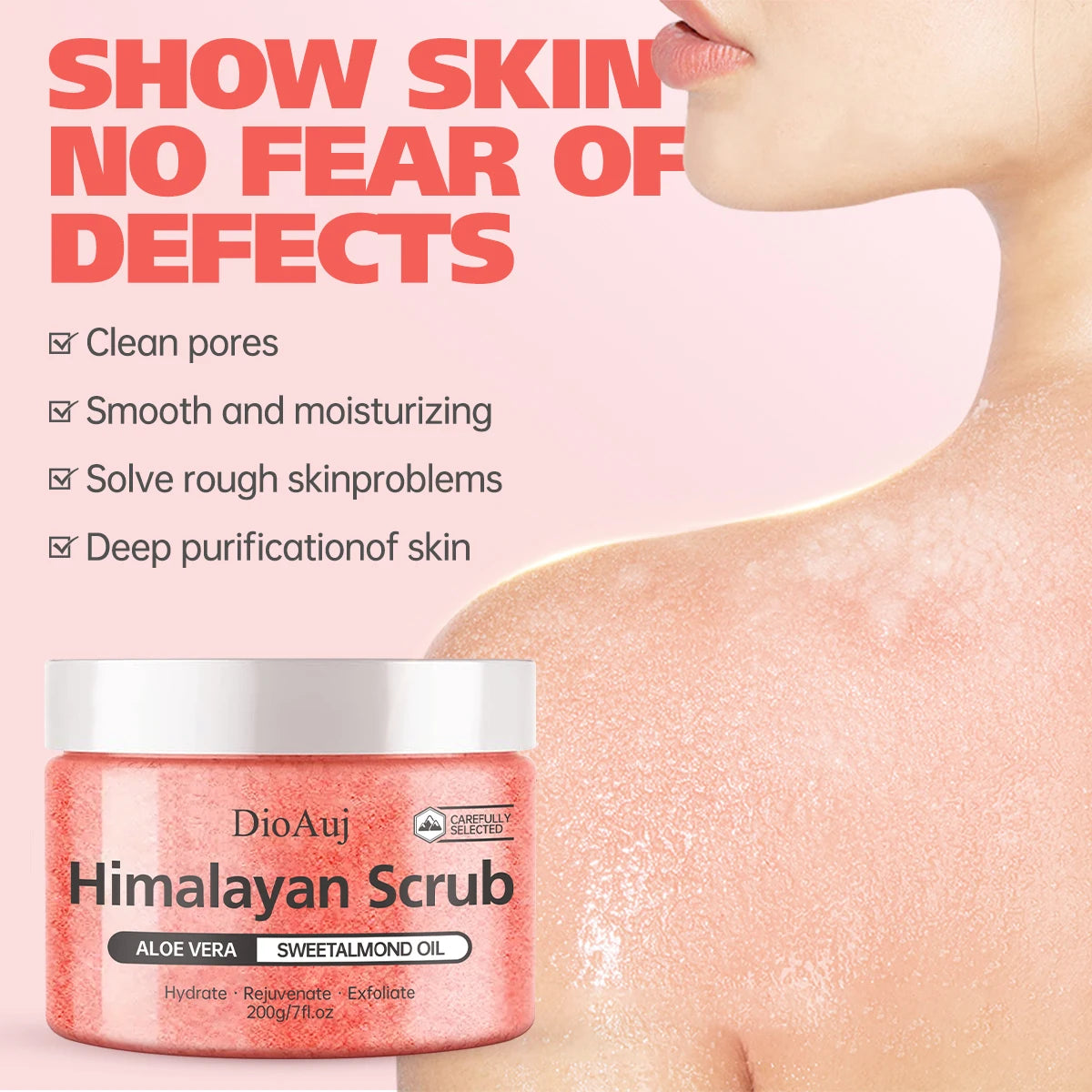 200g/7oz Himalayan Scrub Natural Exfoliating Salt & Body and Face Souffle Helps with Moist Cleansing and Exfoliation