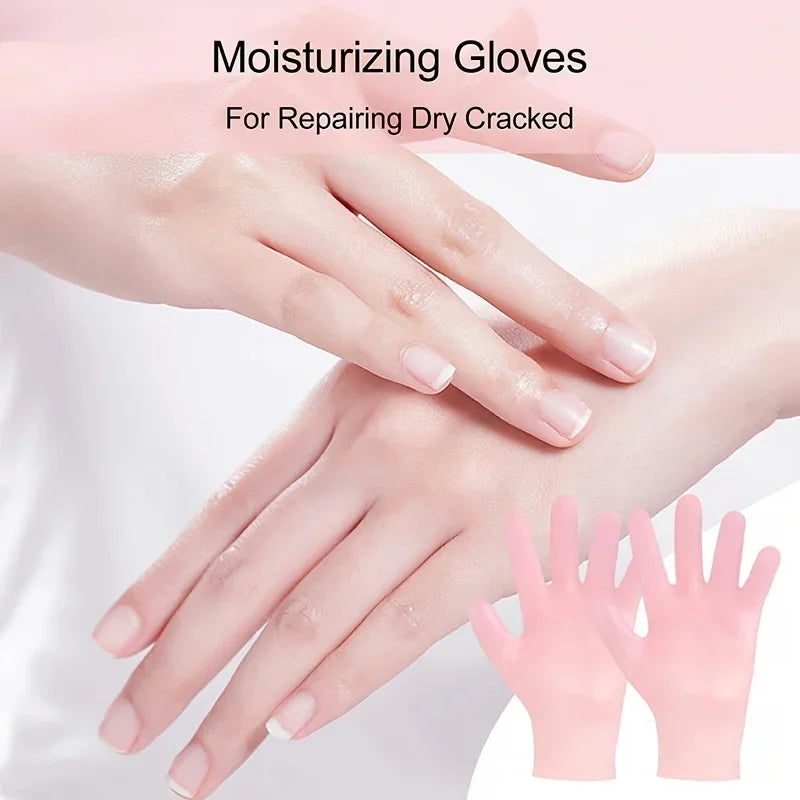 2Pcs Reusable Silicone Moisturizing Gloves, Exfoliating Spa Hand Masks for Dry Cracked Skin, Soft Smooth Hand Care Tools