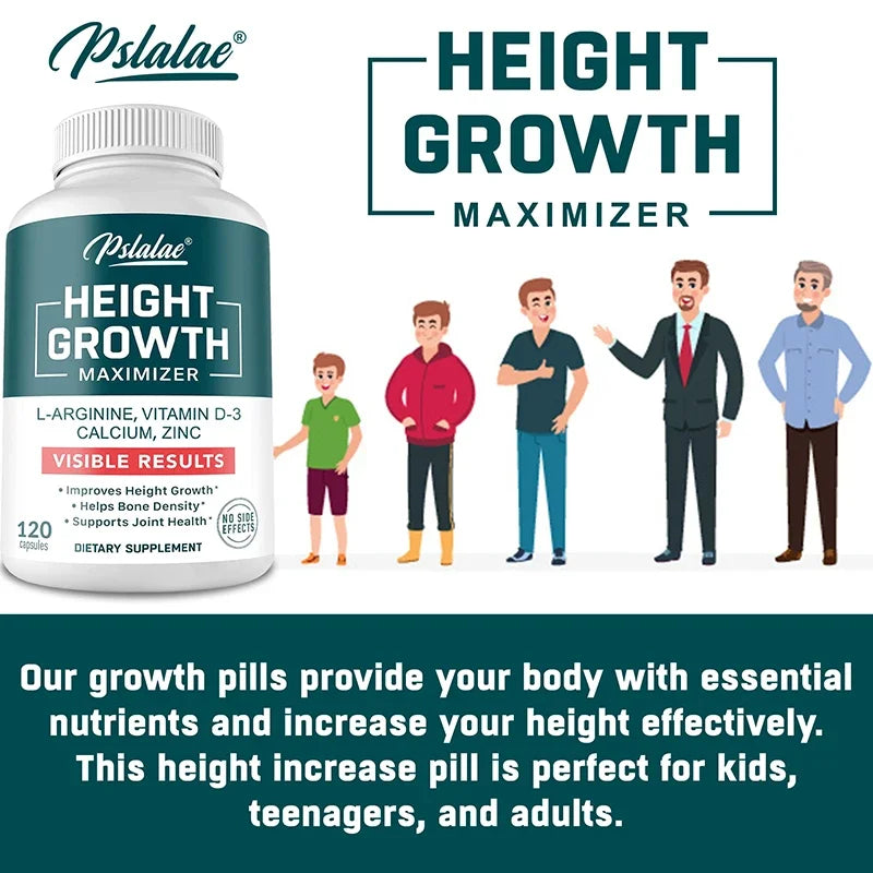 Height Growth Supplement With Vitamins and Calcium Zinc Improves Bone Strength Natural Promotes Growth Improve Immunity, Vegan