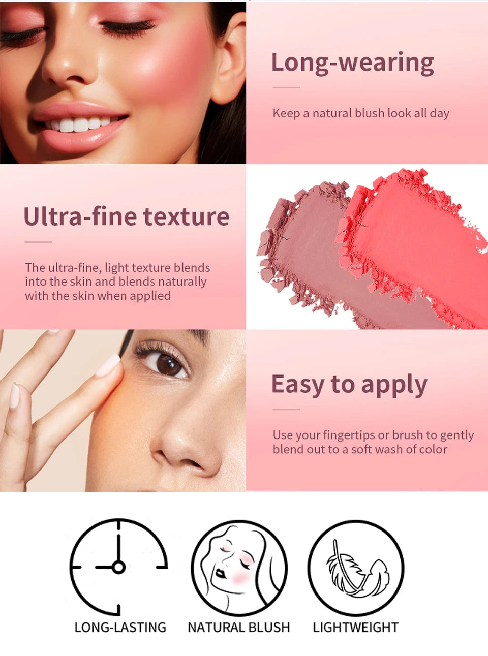 Hot Matte Embossed Blush Palette Rosy Blusher Facial Blush Powder High Pigmented Pink Coral Rouged For Cheeks Smooth Cosmetics