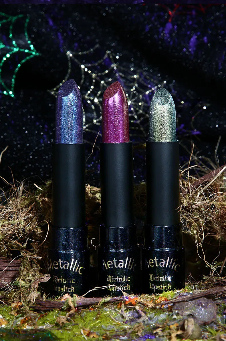 Diamond Pink Lipstick Metallic Glitter Lipstick Waterproof Shiny Pearlescent Dark Blue Red Matte Lip Gloss Halloween Lips Makeup