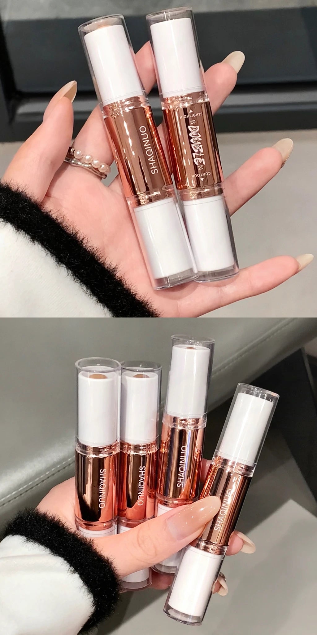 SHAQINUO 2 in 1 Dual Head Highlighter for Face & Body Contour and Highlighter Stick for Face and Body