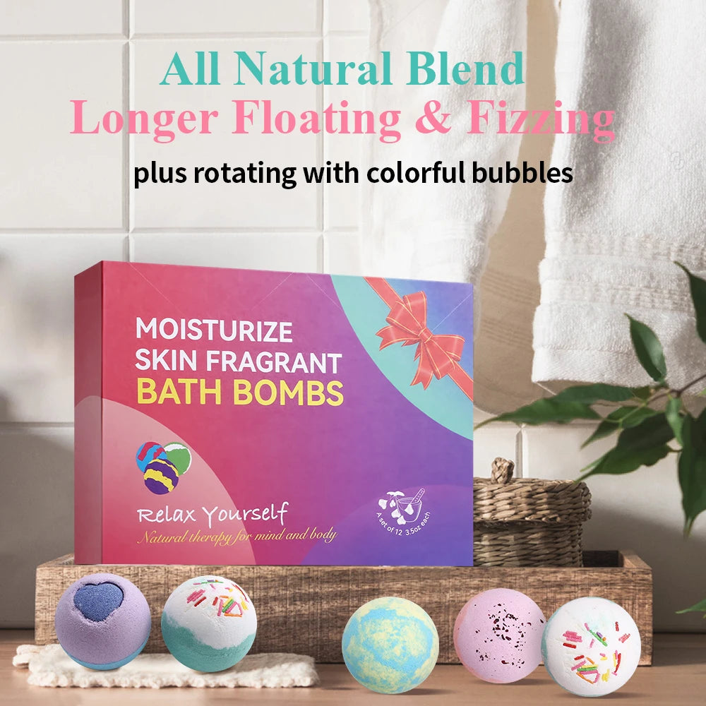 Bath Treat Gift Set - 12 Pack Handmade Natural & Organic Ingredients, Spa Relaxing Gifts for Women & Men, Aromatherapy Bubble Ba