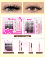 WOSHEER Eyelash Clusters Kit Thick Individual Lashes Lash Bond And Seal And Remover Faux Mink Lashes Eyelash Extension DIY