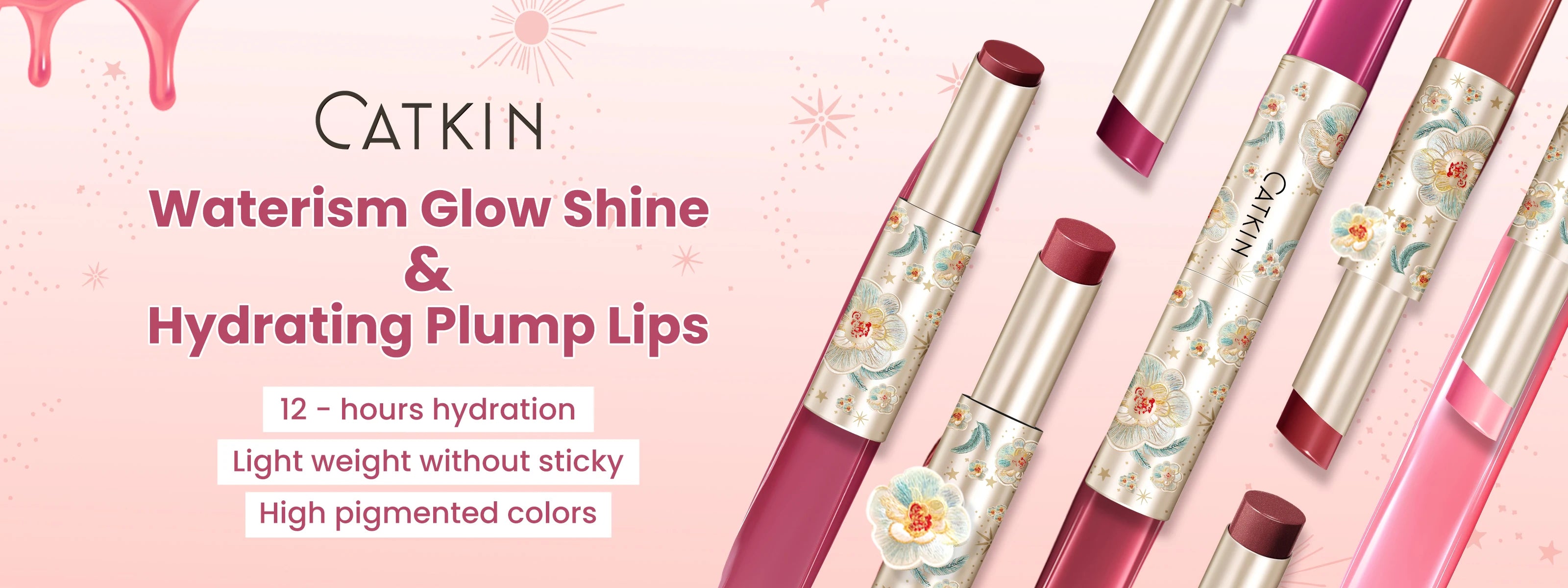CATKIN GLOSSY LIP BALM Hydrating Lip Balm in 6 Vibrant Colors Moisturize, Protect & Soothe