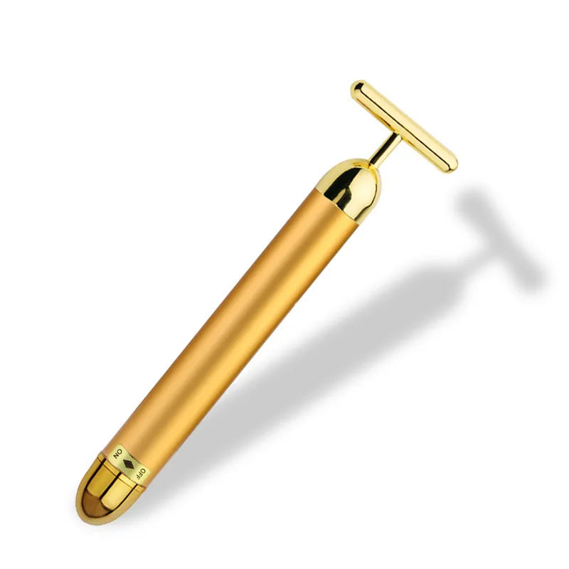 24k Gold Face Lift Roller Vibration Slimming Massager Facial Stick Facial Beauty Skin Care T Shaped Vibrating Massager