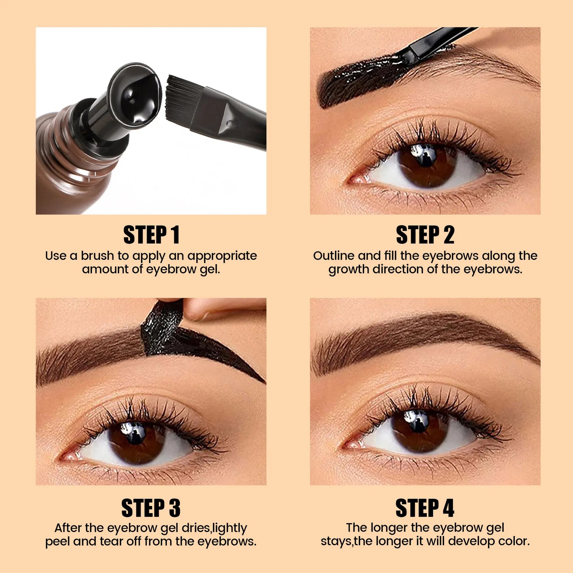 HANDAIYAN 5-color brush head peel-off eyebrow tint Waterproof, long-lasting, and smudge-proof peel-off eyebrow tint
