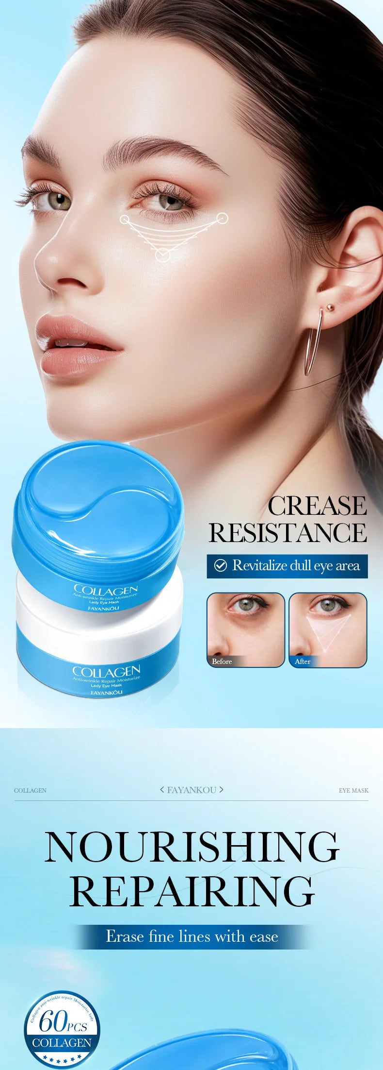 60 Pieces of Collagen Firming Eye Masks, Rich in Various Skin-Beneficial Ingredients, Moisturize the Skin Around the Eyes, Anti-Wrinkle and Hydrating